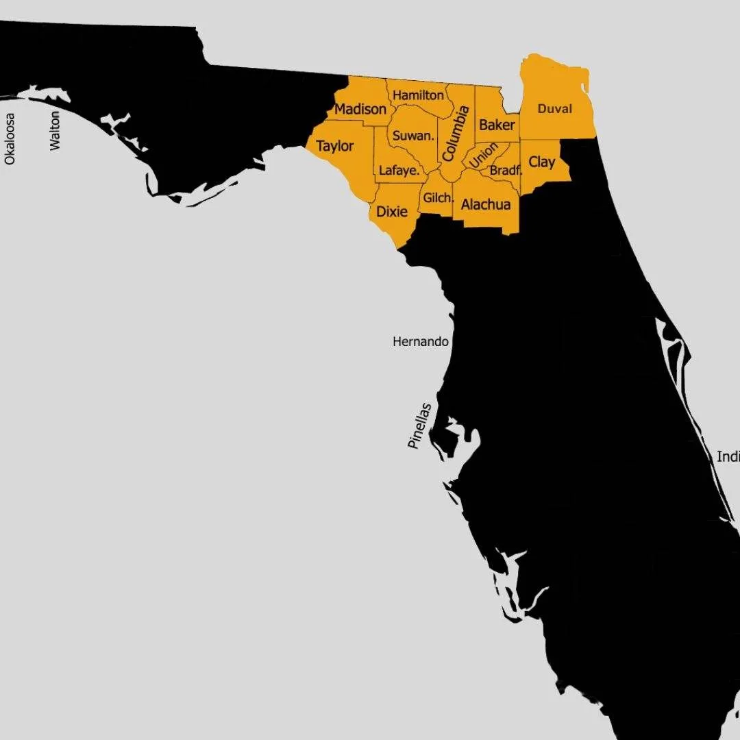 Map of the North Florida counties served by Creative Concepts